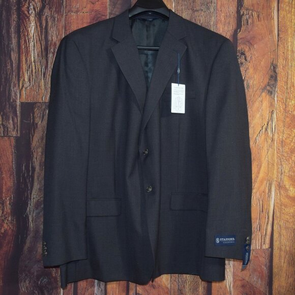 New w Tags! STAFFORD Hopsack Men's 50 LONG Classic Charcoal Blazer - Picture 1 of 7